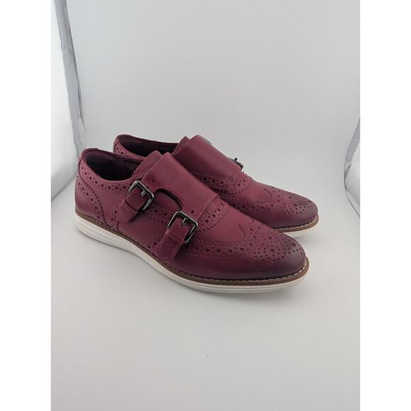 Cole Haan Women's Size 5 Oxfords Red Leather Wine Oxford Shoe Buckles With Box - Picture 1 of 12